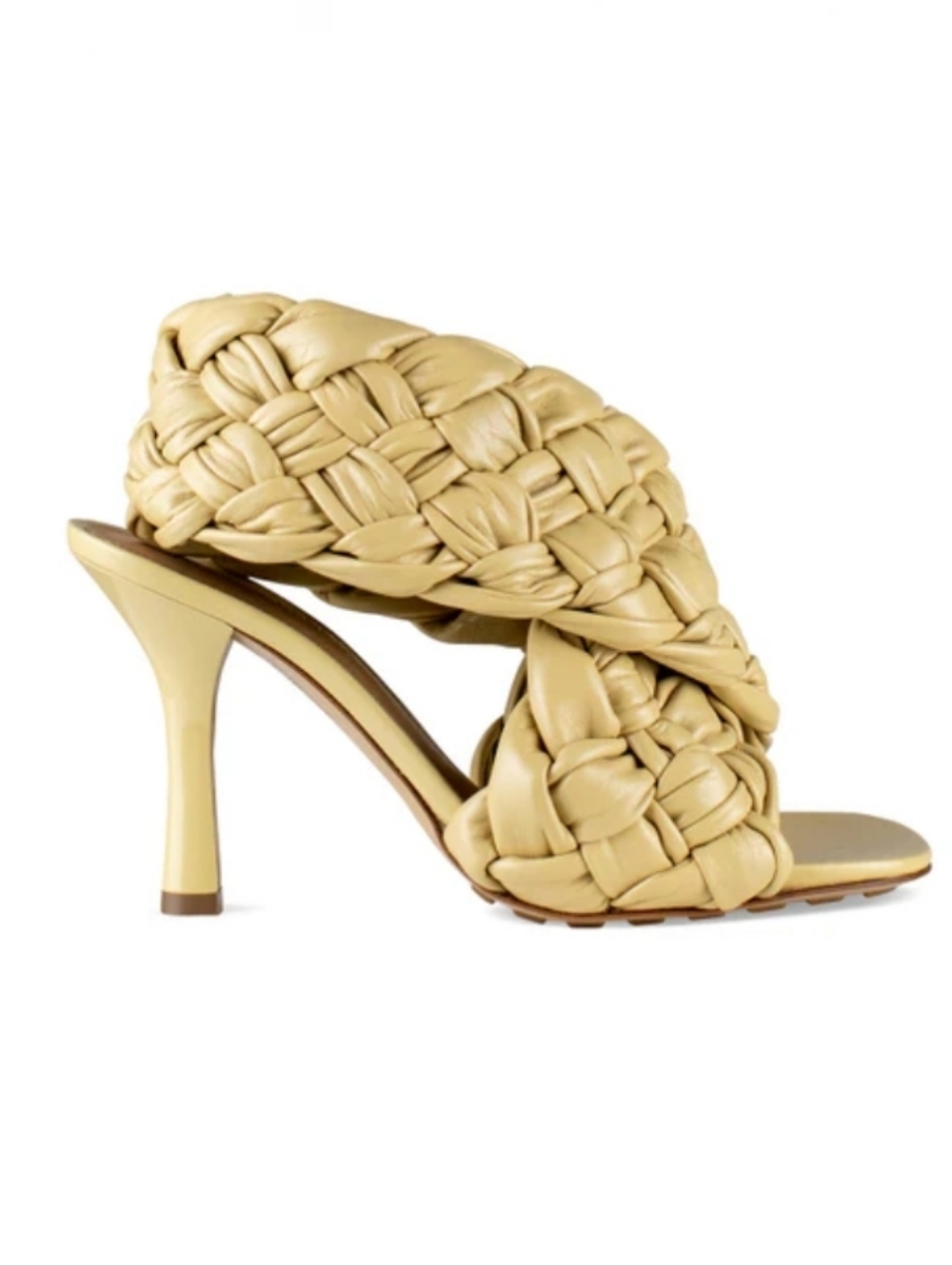 Bottega Veneta Braided Leather Heeled Mules in Mustard